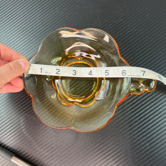 VTG Tiffin-Franciscan Amber Canterbury Nappy Bowl Dish Art Glass Scalloped Edges - Picture 5 of 6